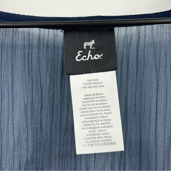 Echo Navy Blue Sheer Drawstring Topper Kimono One Size Cover Up Resort Vacay - Picture 3 of 4